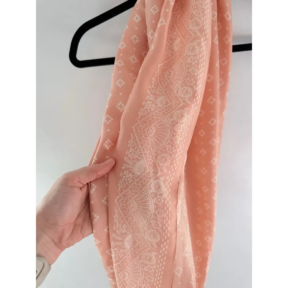 J. Crew 100% Silk Light Pink and White Patterned Infinity Scarf